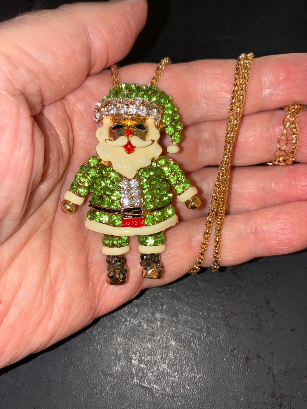 Festive Green Crystal Santa Pendant Necklace